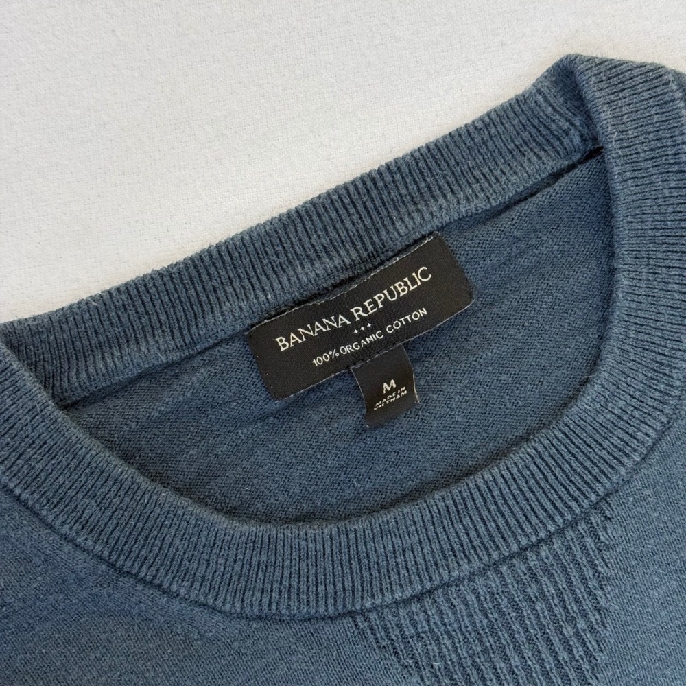 Banana Republic Mens Organic Cotton Crewneck Sweater Blue Gray Medium - Picture 2 of 10